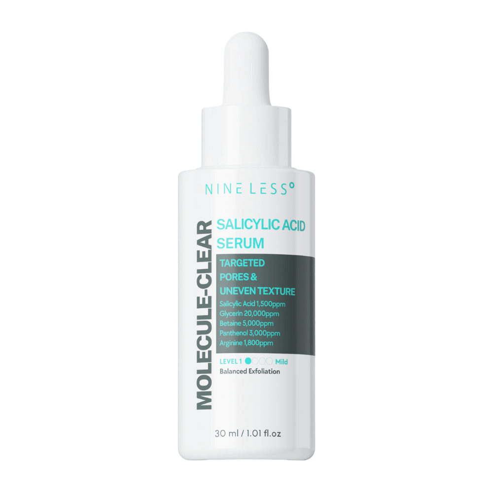 Nineless Molecule-Clear Salicylic Acid Serum 30 ml – siero esfoliante con BHA, glicerina, betaina e pantenolo per ridurre i pori, uniformare la struttura della pelle e fornire idratazione.