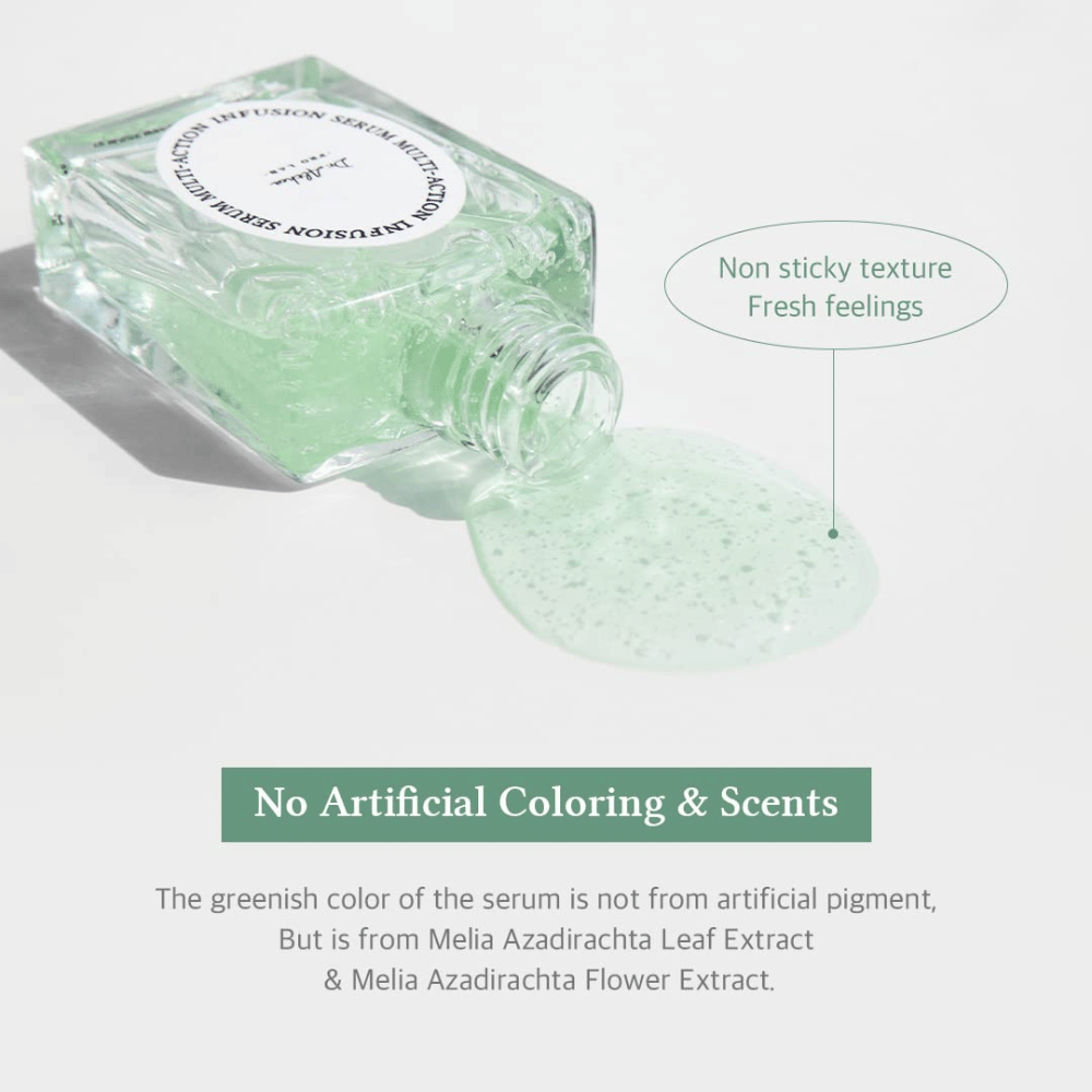 Dr. Althea Multi Action Infusion Serum con texture leggera e fresca senza sensazione appiccicosa, arricchito con ingredienti naturali e privo di profumo.