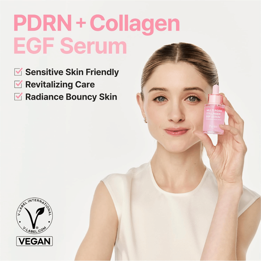 Purito Multi PDRN Collagen EGF Serum – siero vegano per pelle sensibile, luminosità ed elasticità.