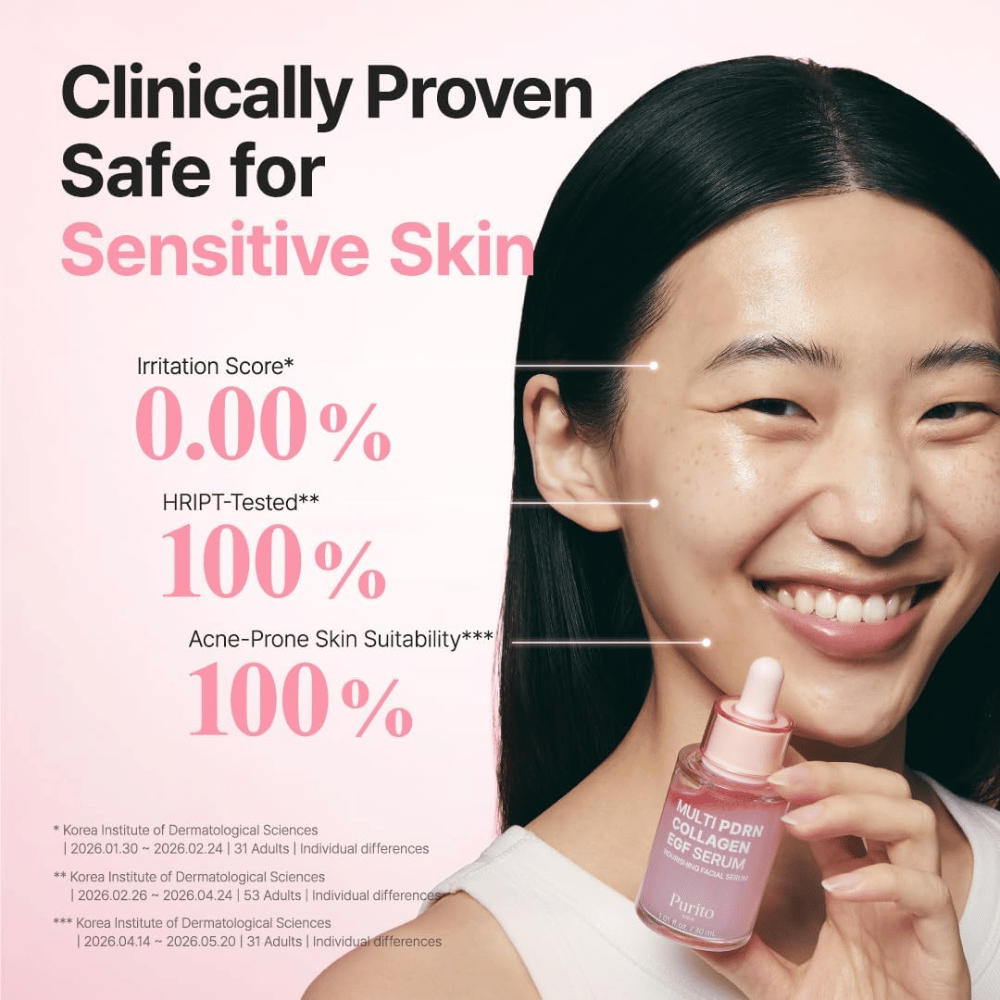Purito Multi PDRN Collagen EGF Serum – siero clinicamente testato adatto alla pelle sensibile e a tendenza acneica.