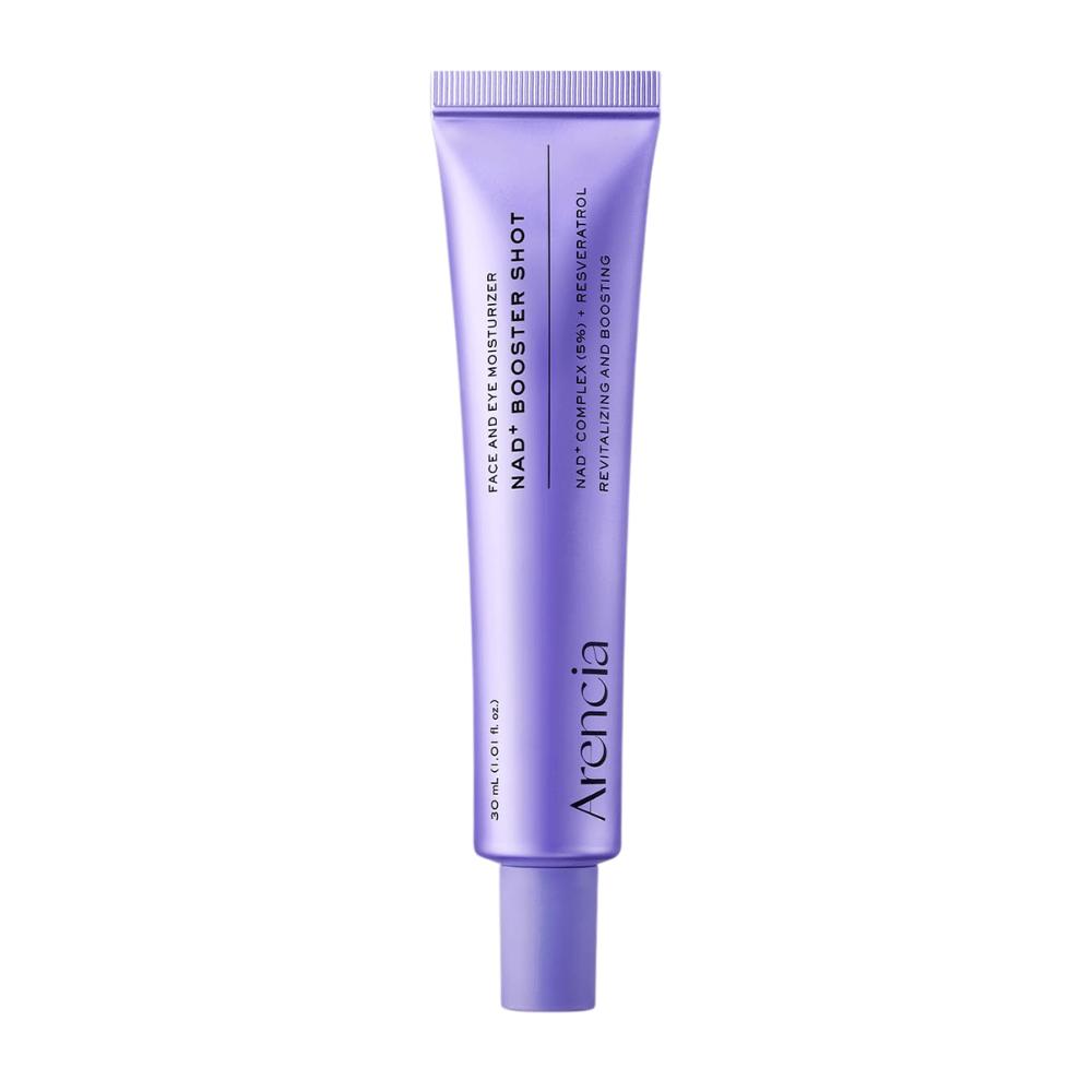 Arencia NAD+ Booster Shot 30 ml – crema viso coreana con NAD+ Complex e resveratrolo per compattezza, idratazione e luminosità.