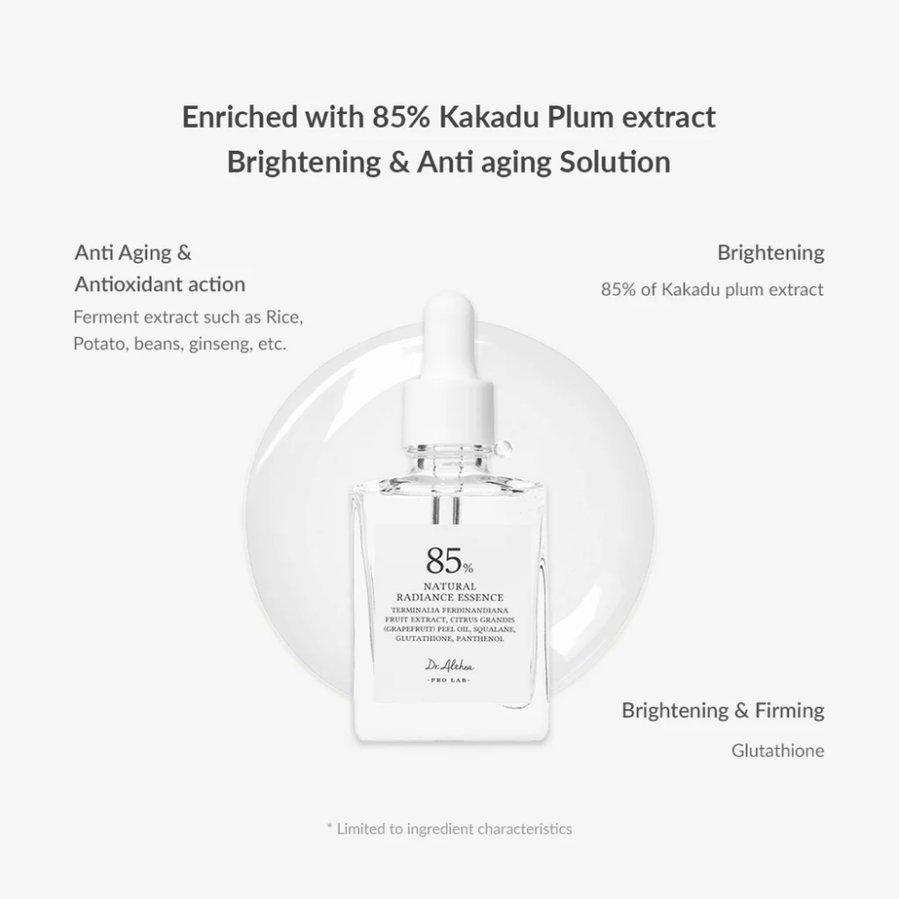 Dr. Althea Natural Radiance Essence con Prugna Kakadu e antiossidanti che migliorano l'elasticità della pelle, riducono la pigmentazione e rendono la pelle più soda.