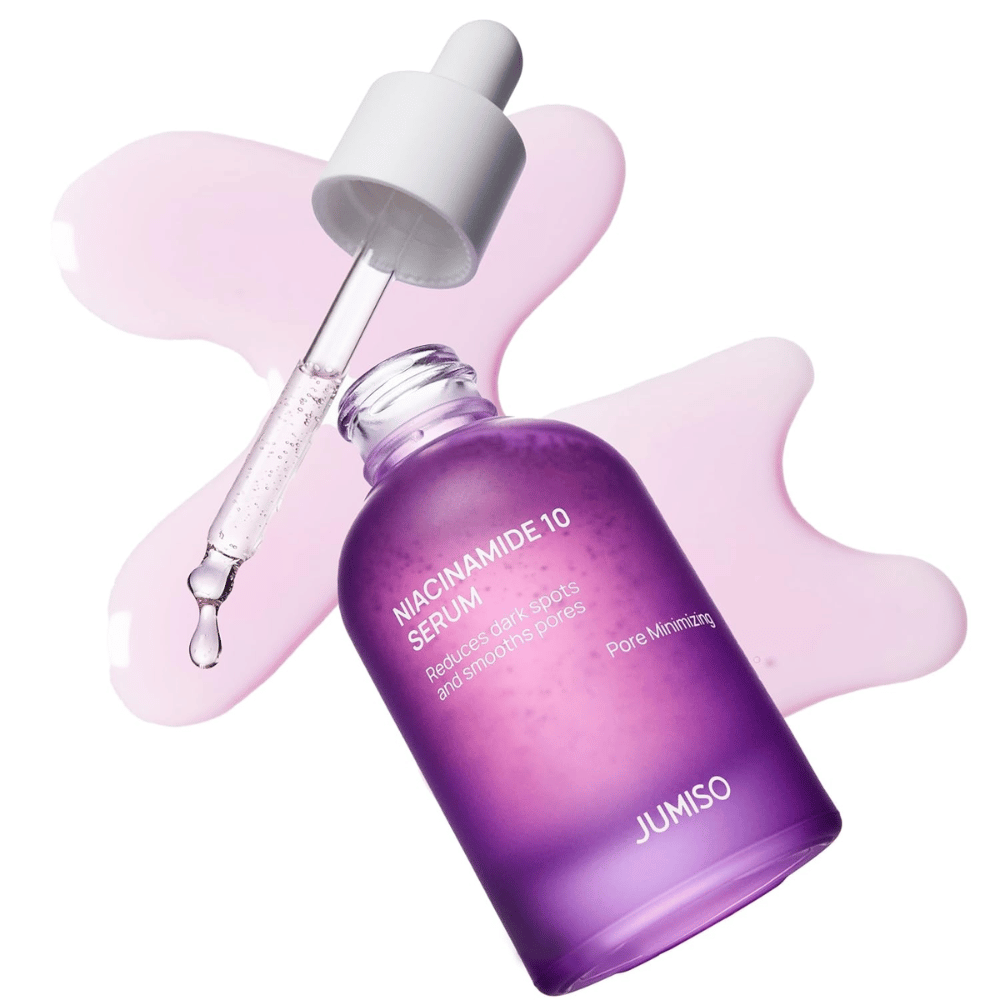 Jumiso Niacinamide 10 Serum con pipetta. Il siero contiene il 10% di niacinamide che riduce le macchie scure, bilancia il sebo e affina i pori.