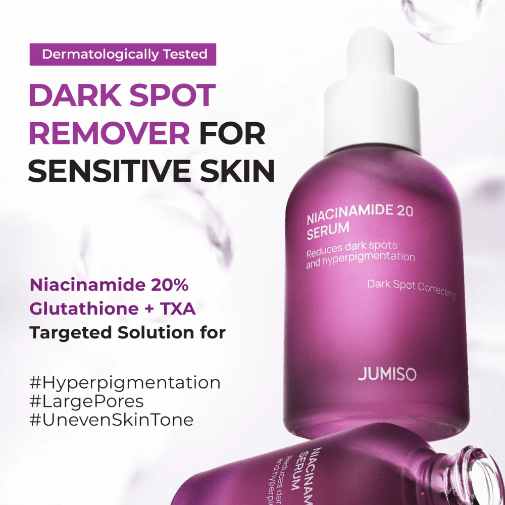 Jumiso Niacinamide 20 Serum – siero potente con il 20% di niacinamide, glutatione e TXA che riduce le macchie scure e l'iperpigmentazione, anche per la pelle sensibile.