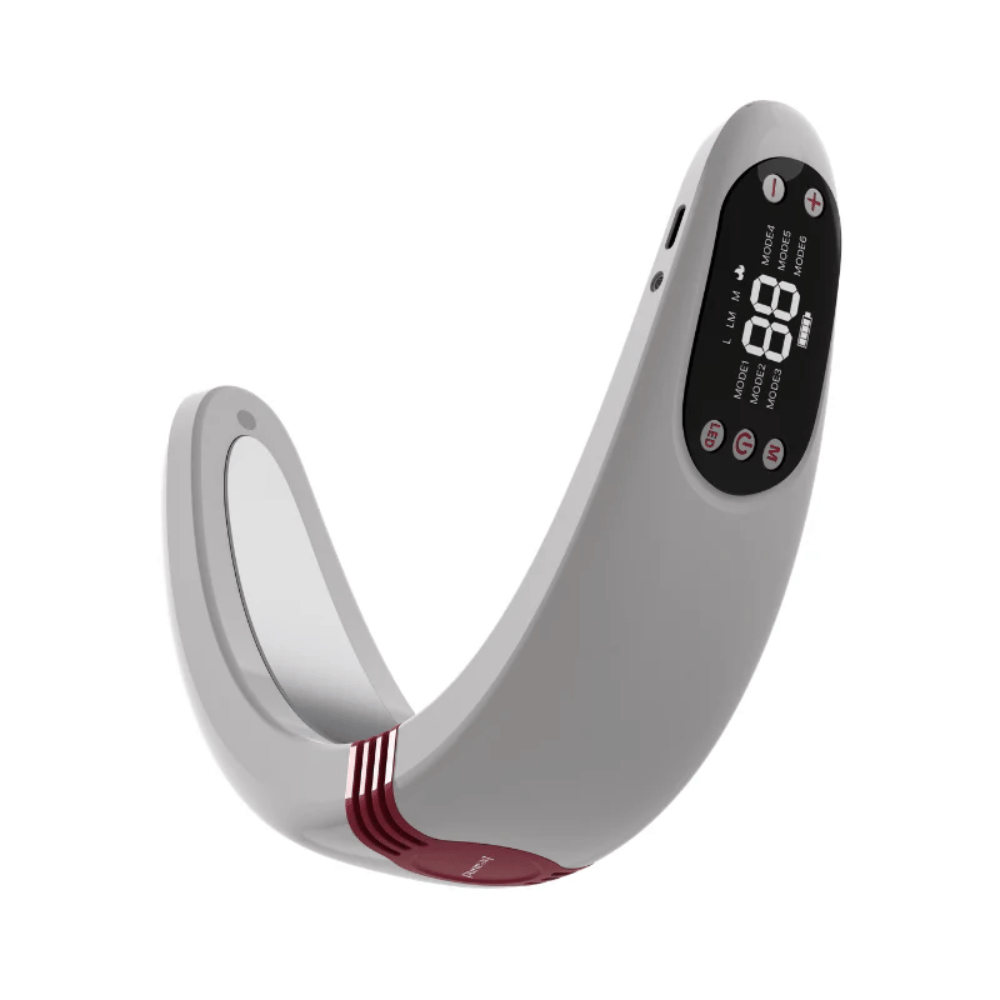 Immagine angolata di Beaund Nmode Pro che mostra la costruzione ergonomica a forma di U. Il design è sviluppato per garantire un contatto ravvicinato con l’area di trattamento.