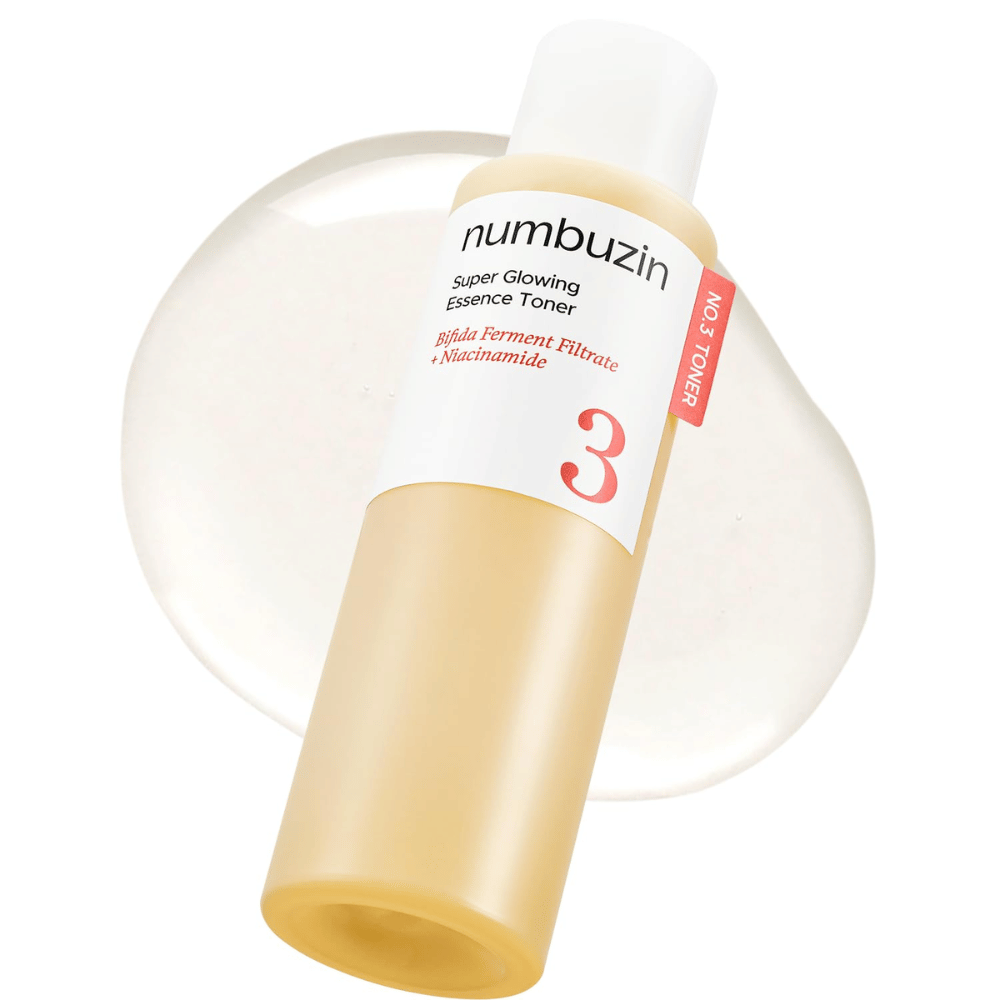 Immagine del prodotto di Numbuzin No.3 Super Glowing Essence Toner con formula leggera e chiara che dona una luminosità naturale.