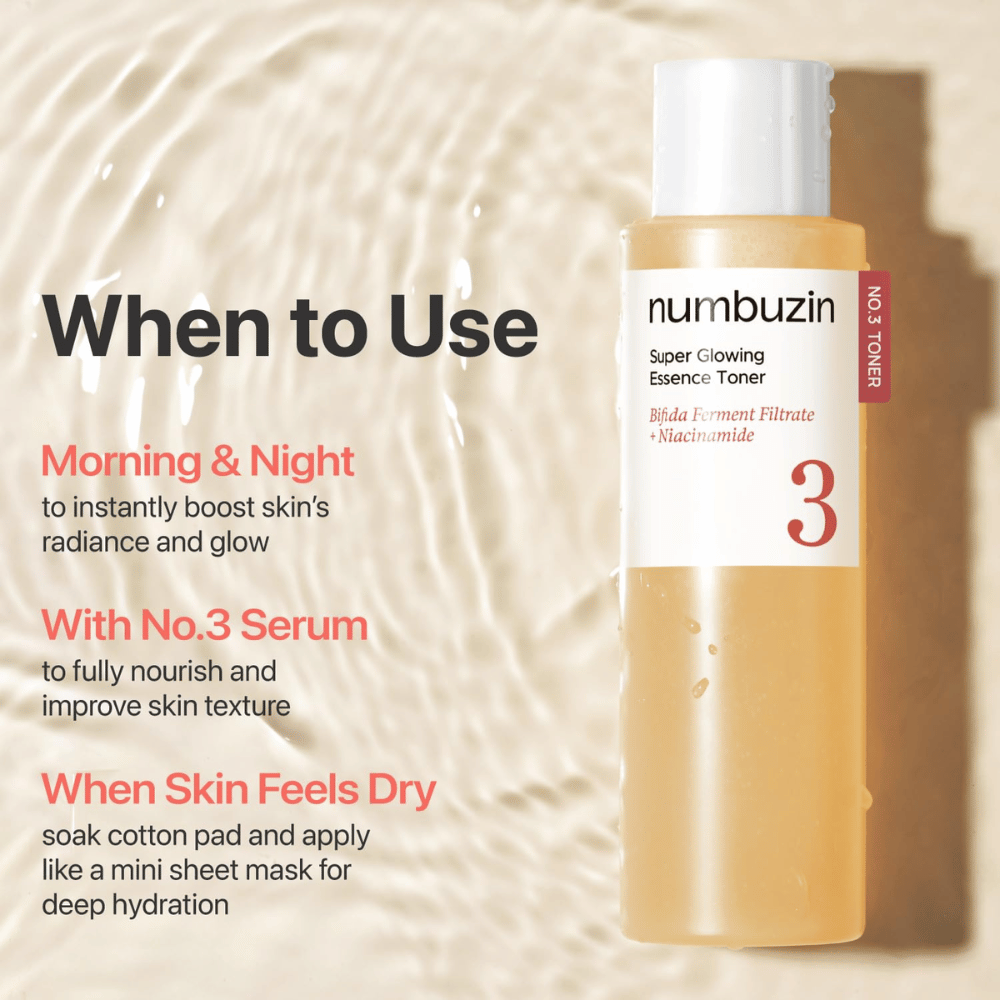 Uso di Numbuzin No.3 Tonico viso – mattina, sera o quando la pelle è secca per donare luminosità e profonda idratazione.