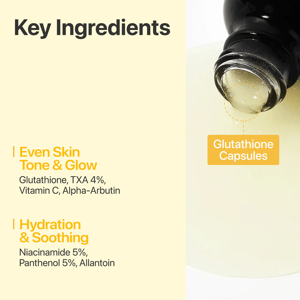 numbuzin No.5+ Glutathione Vitamin Concentrated Serum con glutatione, 4% di acido tranexamico, vitamina C, alfa-arbutina, niacinamide e pantenolo.