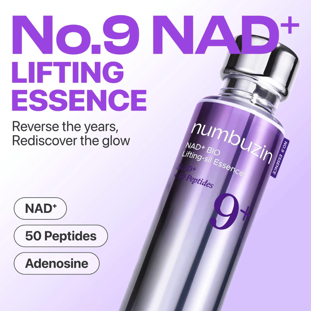 Numbuzin No.9 NAD+ Lifting Essence – potente essence con NAD+, peptidi e adenosina che ripristina la luminosità e la compattezza della pelle.