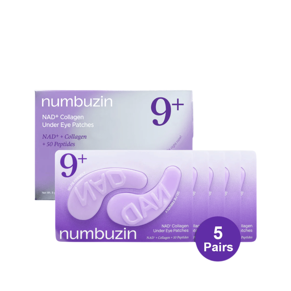 Confezione di numbuzen No.9 NAD+ Collagen Under Eye Patches – 5 paia di pads ricchi di collagene con NAD+ e peptidi.