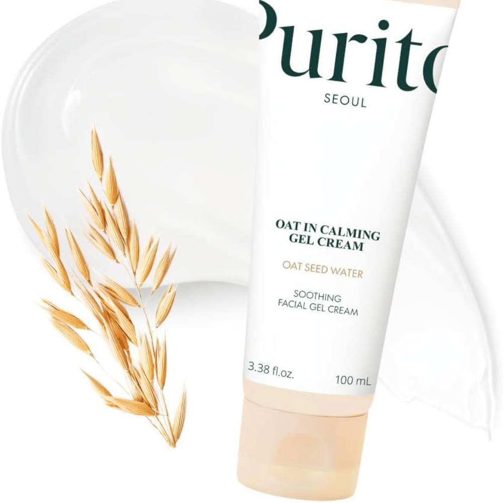 Purito Oat-In Calming Gel Cream con avena e struttura cremosa. Crema gel idratante con Oat Seed Water per una pelle morbida e bilanciata.