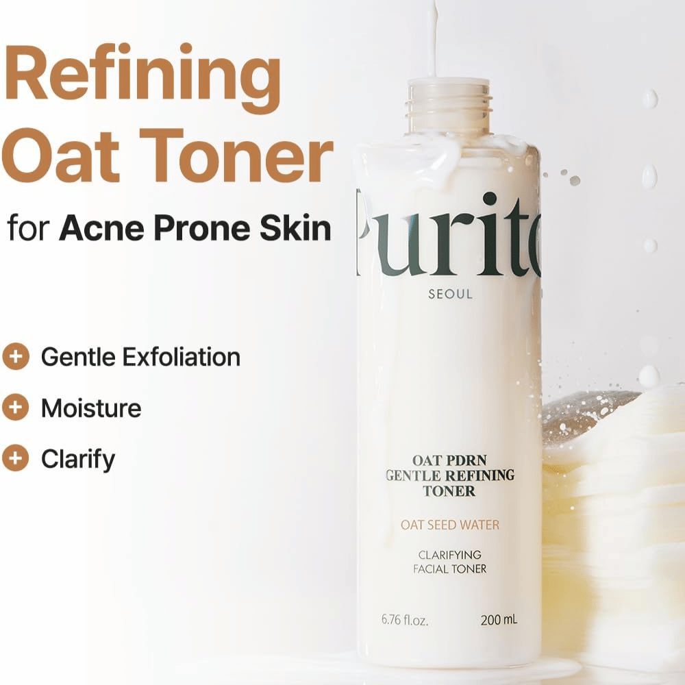Purito Oat PDRN Gentle Refining Toner 200 ml – delicato tonico esfoliante che idrata, chiarisce ed equilibra la pelle incline all'acne