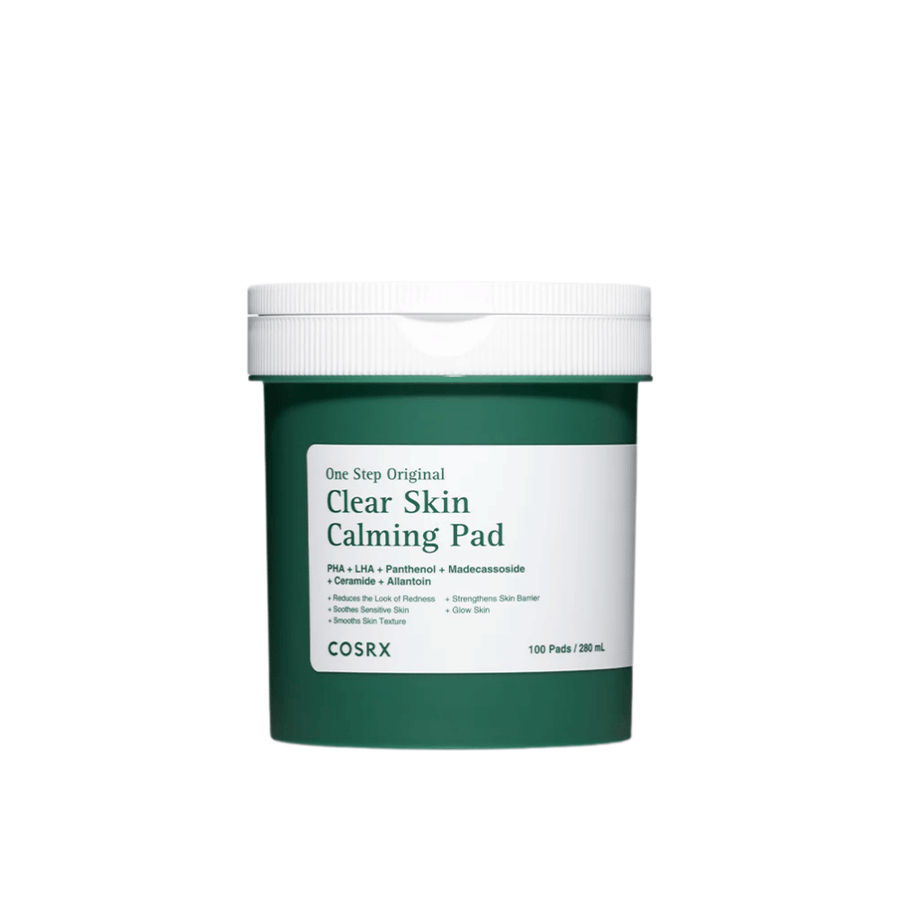 Immagine del prodotto scontornata di COSRX One Step Original Clear Skin Calming Pad in confezione verde su sfondo chiaro.