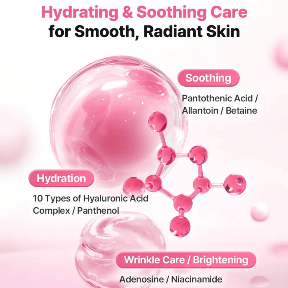 Immagine illustrativa degli ingredienti per COSRX Peptide Collagen Lifting Glow Pad con focus su idratazione, effetto lenitivo e ingredienti illuminanti come acido ialuronico, niacinamide e pantenolo.