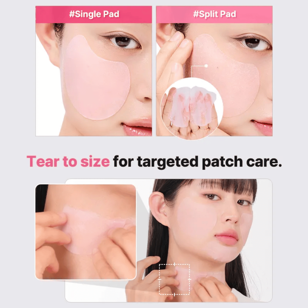 Hydrogel pad divisibile di COSRX che può essere utilizzato sia come maschera viso intero sia come patch più piccoli per una cura mirata della pelle su viso e collo.