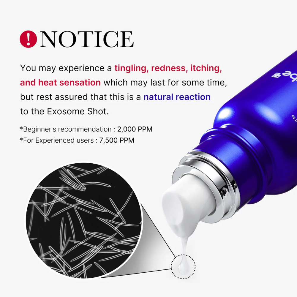 Si noti che l'uso di Medicube One Day Exosome Shot Pore Ampoule 2000 può causare formicolio, rossore, prurito e sensazione di calore. Questa è una reazione naturale alla componente dell'esosoma. Dose raccomandata: Principianti 2.000 PPM, utenti esperti 7.500 PPM.