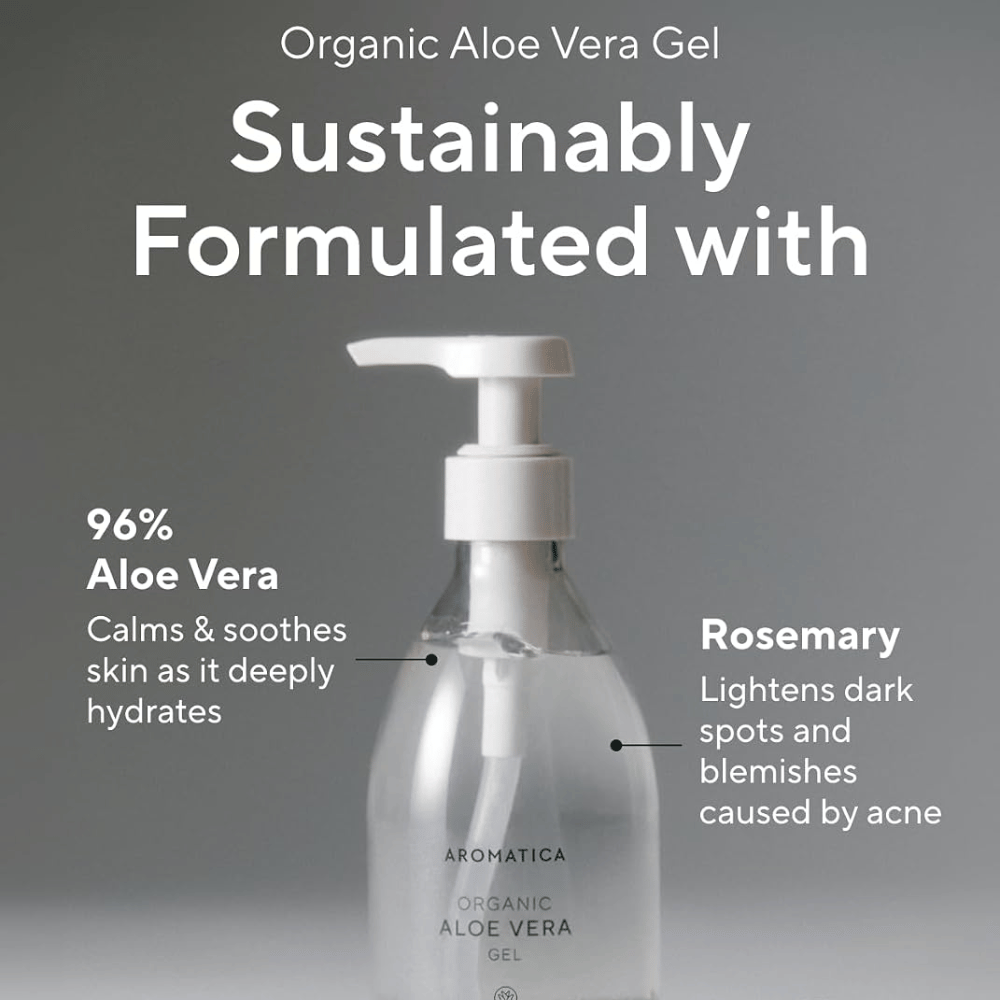 AROMATICA Organic Aloe Vera Gel – gel idratante con 96% di aloe vera e rosmarino