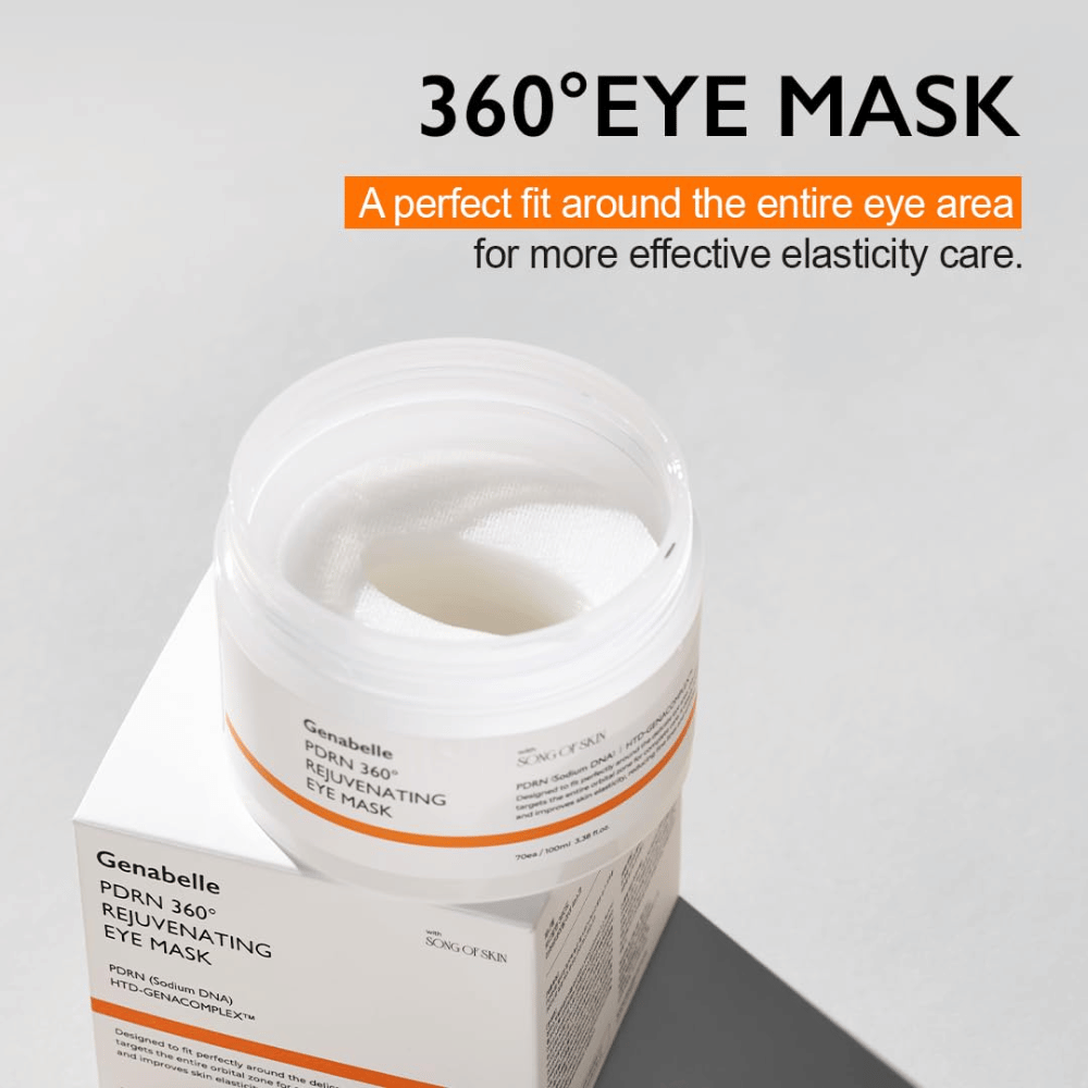 Genabelle PDRN 360° Rejuvenating Eye Mask con vestibilità a 360 gradi che copre tutta la zona del contorno occhi per una cura efficace e una migliore elasticità.