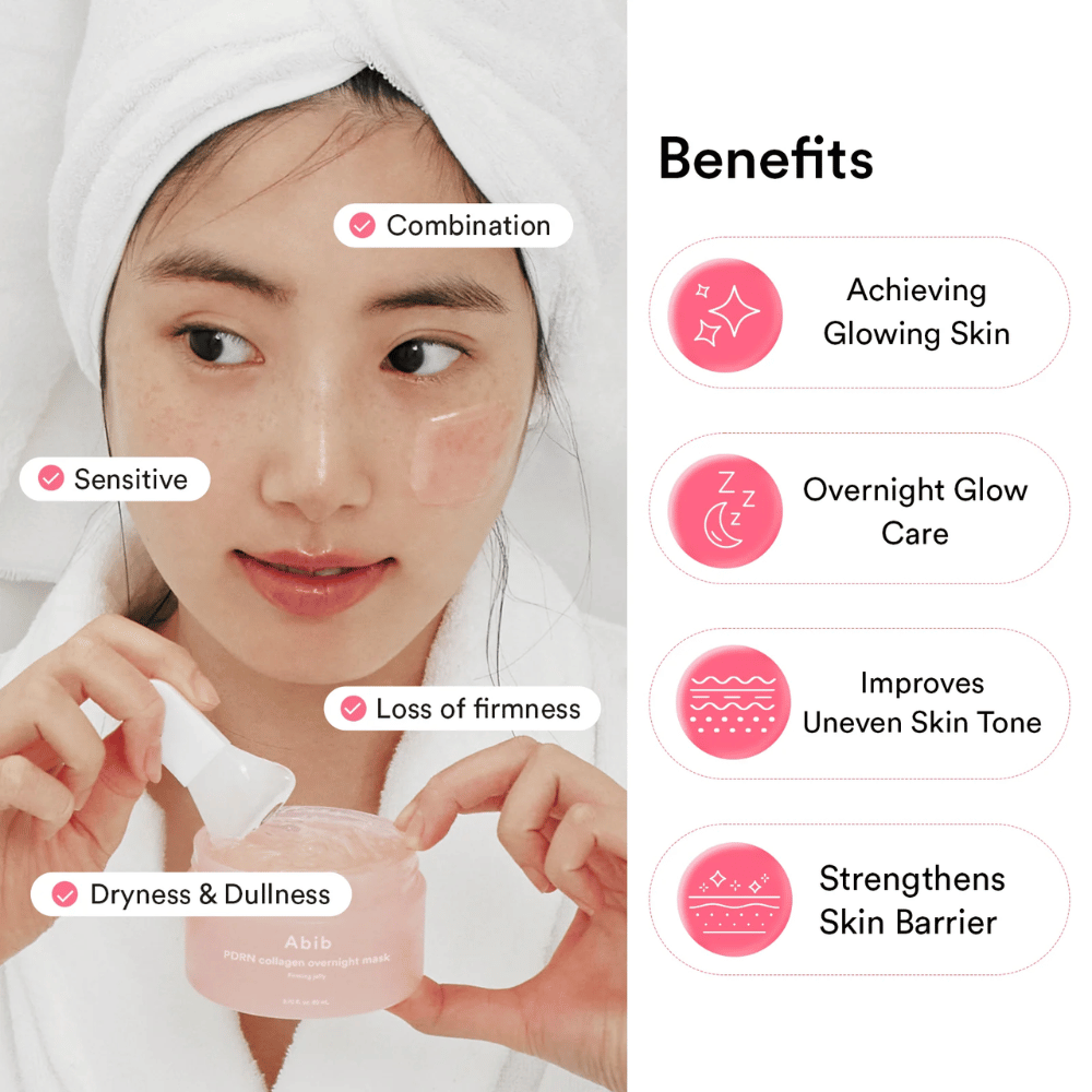 Immagine che mette in risalto i benefici del prodotto per la pelle sensibile, secca e spenta, con focus su glow, barriera cutanea ed elasticità migliorata.