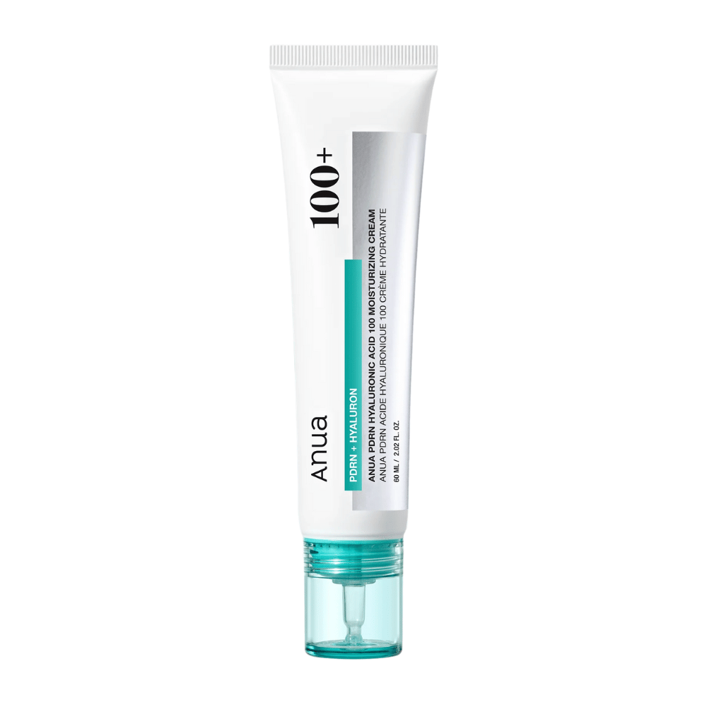 Immagine del prodotto su Anua PDRN Hyaluronic Acid 100 Moisturizing Cream in tubo bianco con dettagli turchesi - crema viso coreana per un'idratazione profonda.