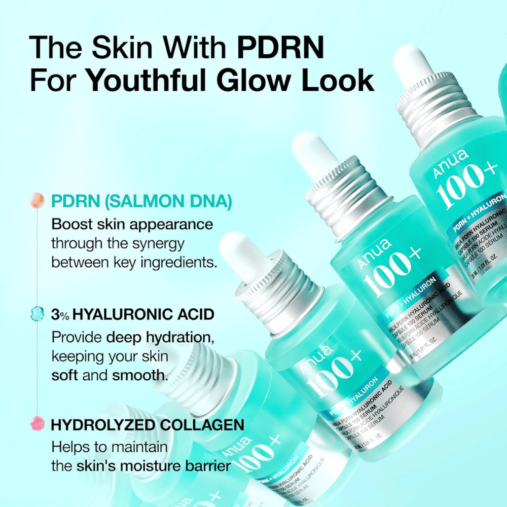 Anua PDRN Hyaluronic Acid Capsule 100 Serum è un potente prodotto per la cura della pelle che contiene PDRN (DNA di salmone) per migliorare l'aspetto della pelle, 3% di acido ialuronico per un'idratazione profonda e collagene idrolizzato per rafforzare la barriera idratante della pelle. Perfetto per una luminosità giovanile!