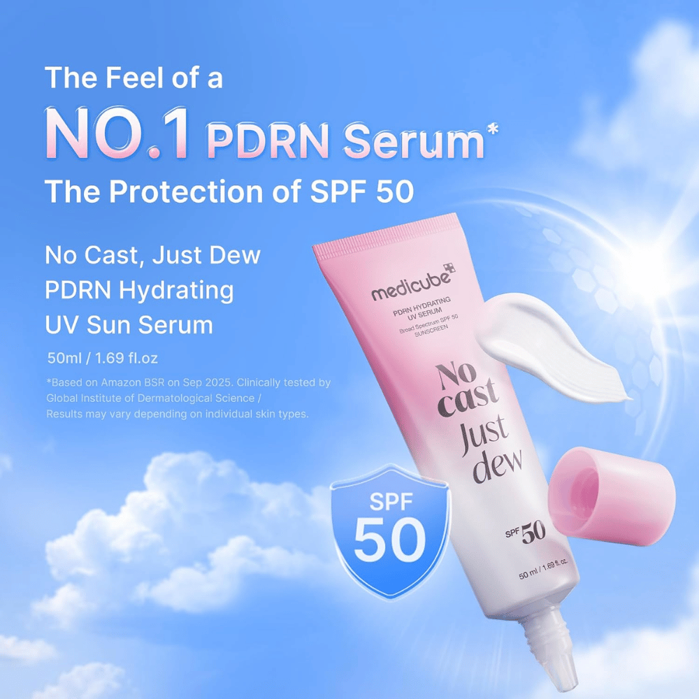 5. Medicube PDRN Hydrating UV Serum SPF 50+ 50 ml – siero solare leggero e idratante con alta protezione UV e finish illuminante