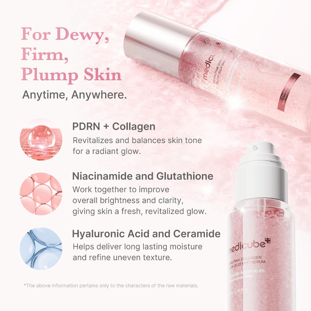 4. Medicube PDRN Pink Collagen Glow Jelly Mist Serum – mist idratante con PDRN, collagene, niacinamide e acido ialuronico