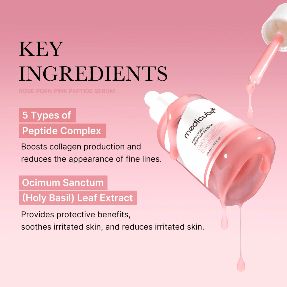 Medicube Rose PDRN Pink Peptide Serum – Siero nutriente per una pelle più soda e calma.

💖 5 tipi di complessi peptidici – Stimola la produzione di collagene e riduce le linee sottili.
🌿 Estratto di Ocimum Sanctum (Basilico Sacro) – Protegge, calma e riduce l'irritazione.

Perfetto per una pelle più uniforme, idratata e radiosa!
