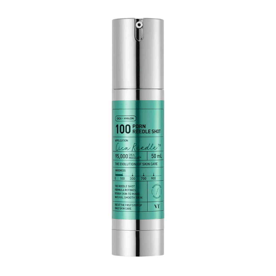 VT Cosmetics PDRN Reedle Shot 100 flacone dal design minimalista e formula attiva per migliorare la texture, la luminosità e l’elasticità della pelle