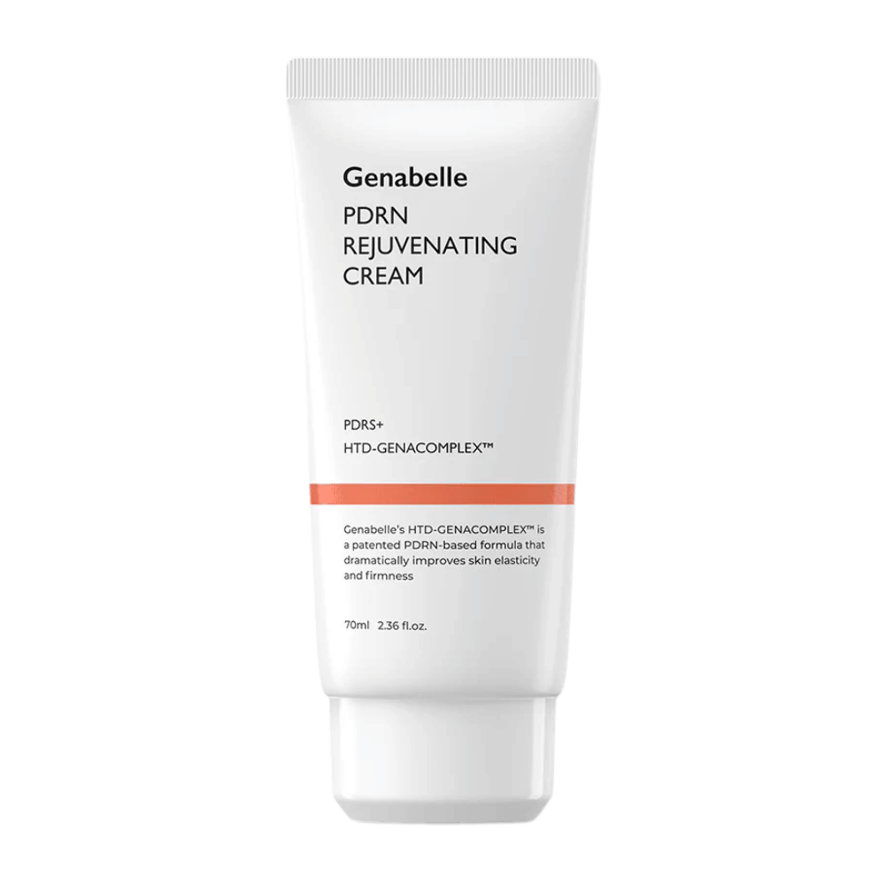 Immagine del prodotto Genabelle PDRN Rejuvenating Cream in tubo bianco su sfondo bianco. Crema viso idratante con PDRN e HTD-GENACOMPLEX™ che aiuta a migliorare l'elasticità e la compattezza della pelle.