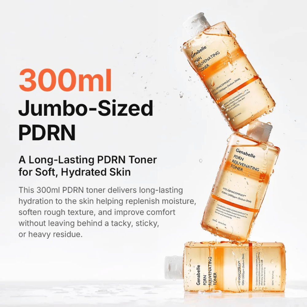 Genabelle PDRN Rejuvenating Toner 300 ml con PDRN che offre un’idratazione a lunga durata, una pelle più morbida e una sensazione di freschezza sulla pelle senza appiccicare.