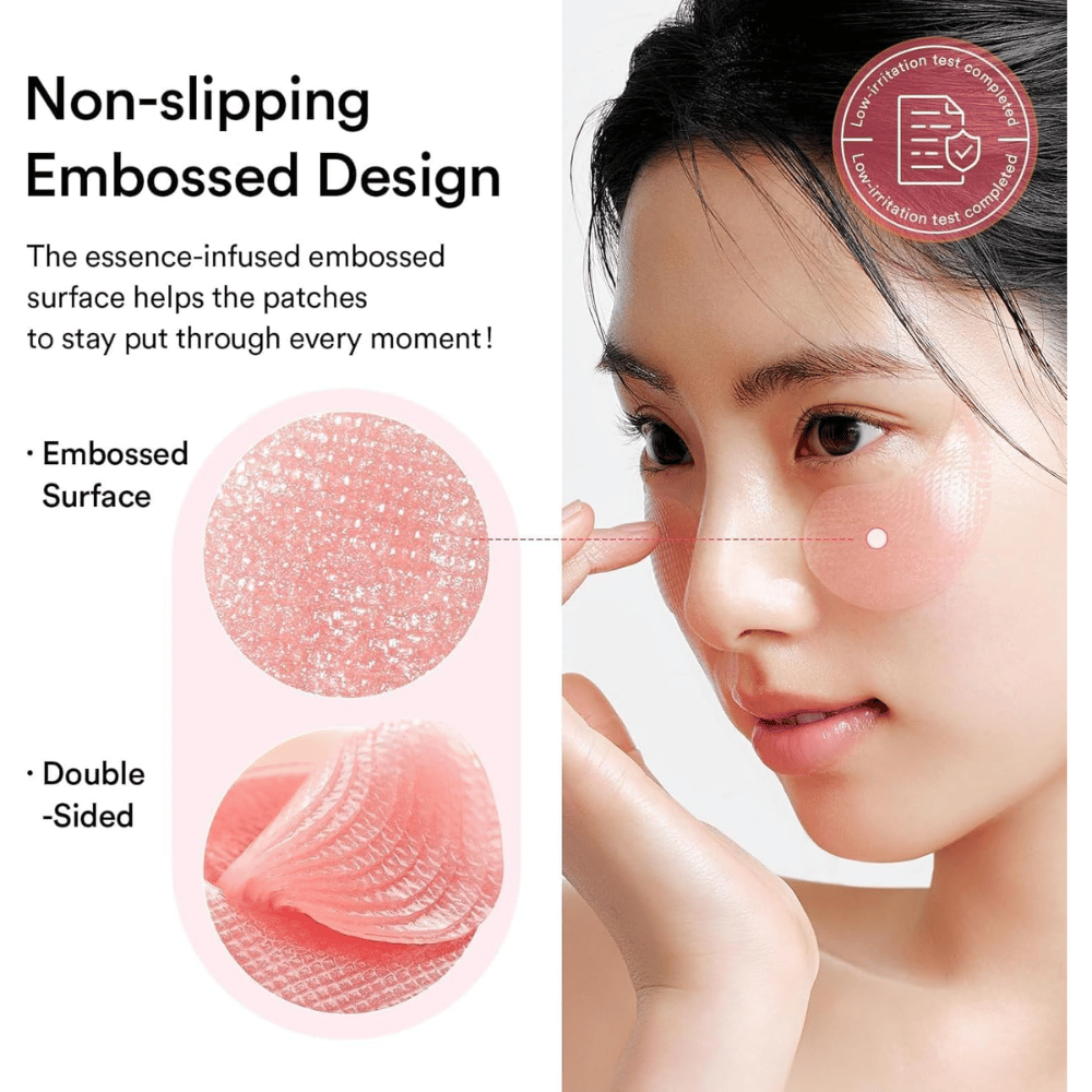 Abib PDRN Retinal Eye Patch Glow Jelly con superficie embossata che rimane al suo posto e fornisce un trattamento intensivo sotto gli occhi contro occhiaie e linee sottili.