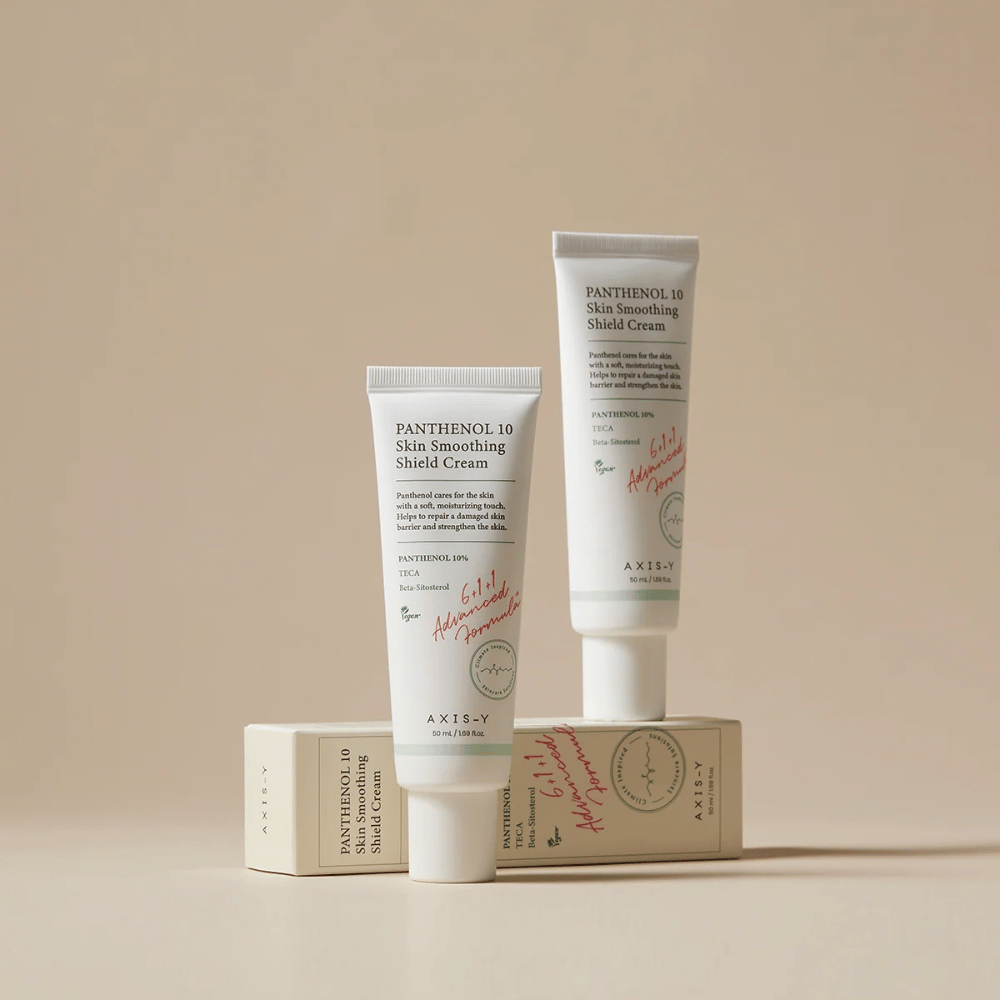 AXIS-Y Panthenol 10 Skin Smoothing Shield Cream con prodotto e confezione