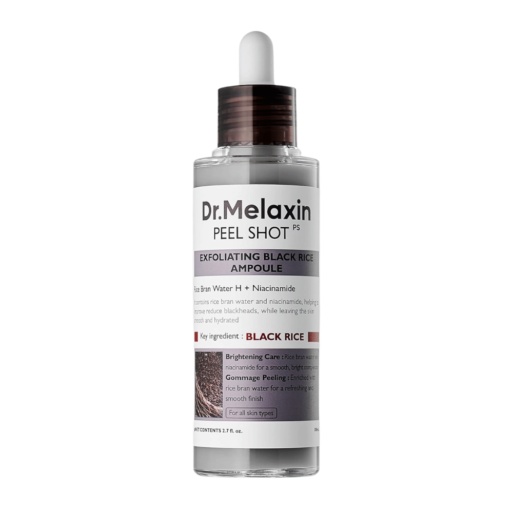 Dr.Melaxin Peel Shot PS Exfoliating Black Rice Ampoule 80ml con niacinamide e acqua di riso per un delicato peeling viso chimico