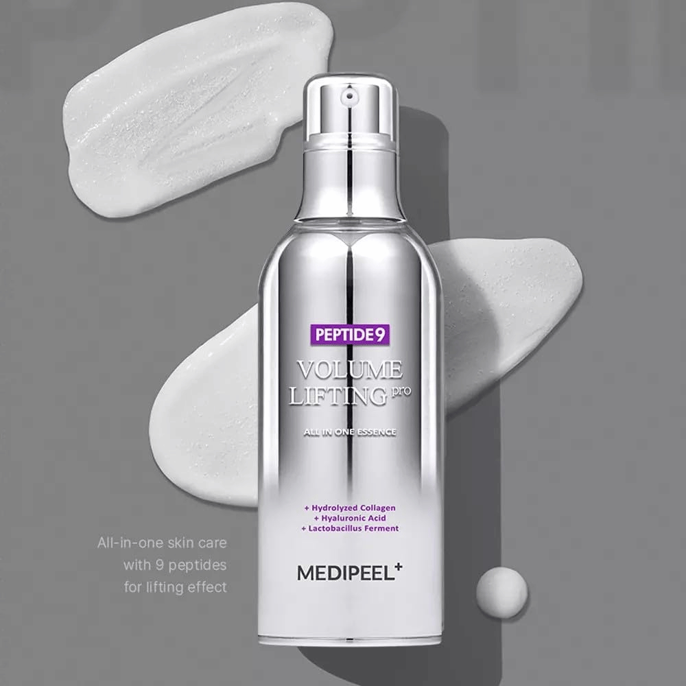 Medi-Peel Peptide 9 Volume Lifting All In One Essence Pro – essenza viso coreano con peptidi, collagene e acido ialuronico che aiutano a idratare la pelle e migliorare l'elasticità della pelle.