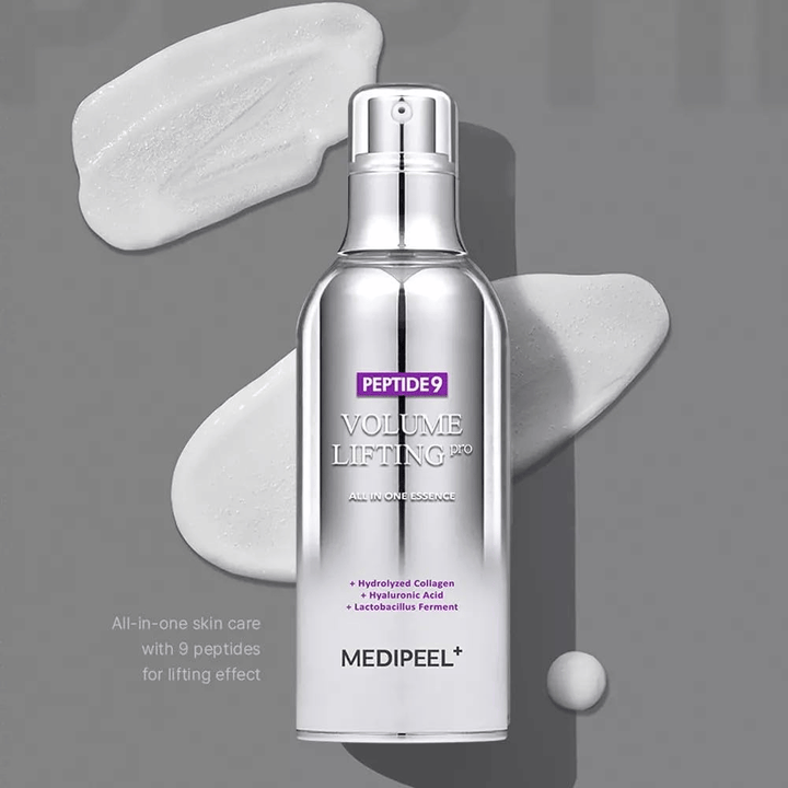 Medi-Peel Peptide 9 Volume Lifting All In One Essence Pro – essenza viso coreano con peptidi, collagene e acido ialuronico che aiutano a idratare la pelle e migliorare l'elasticità della pelle.