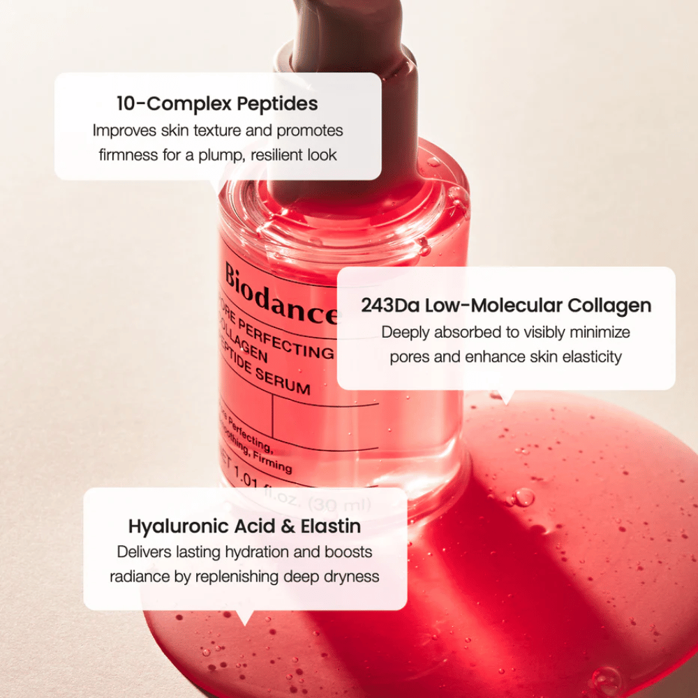 Biodance Pore Perfecting Collagen Peptide Serum con peptidi, collagene e acido ialuronico per una pelle più soda.