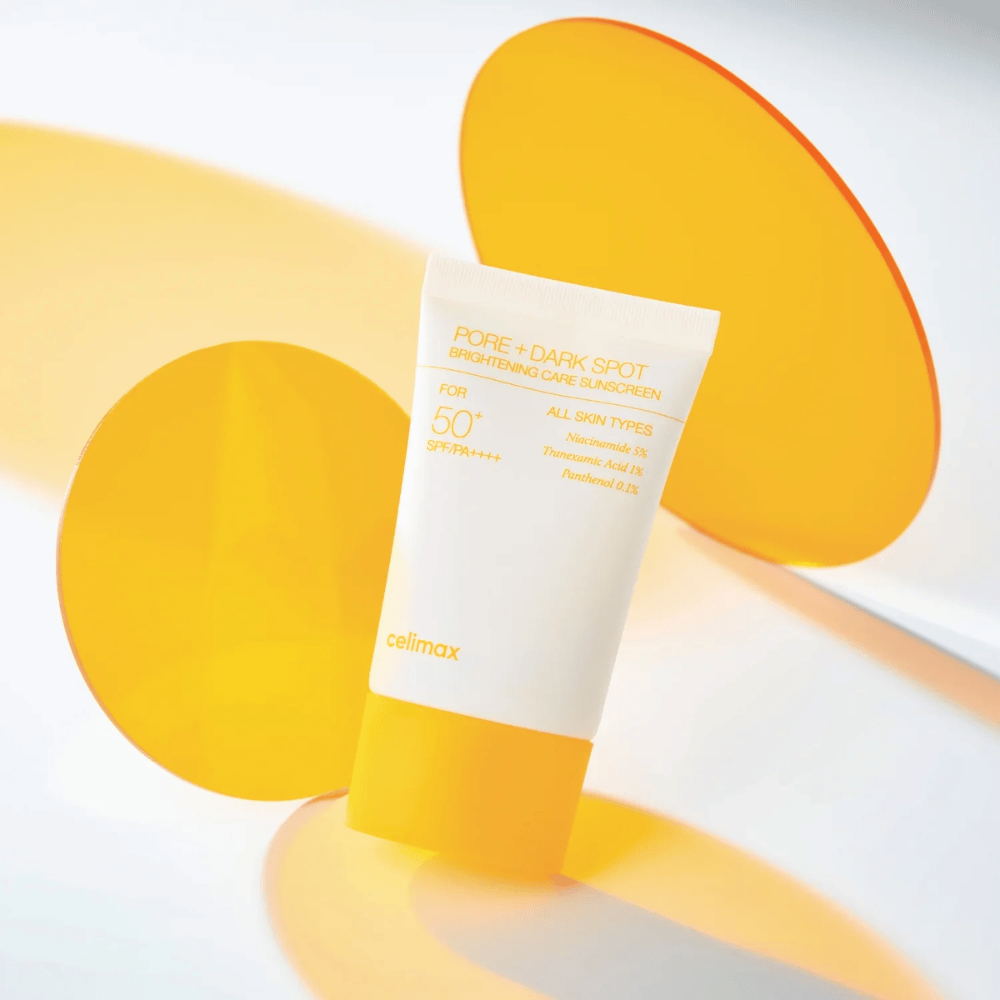 Celimax Pore+Dark Spot Brightening Care Sunscreen SPF50+ PA++++ con niacinamide 5% e acido tranexamico 1% – crema solare coreana illuminante contro le macchie pigmentarie e i pori dilatati