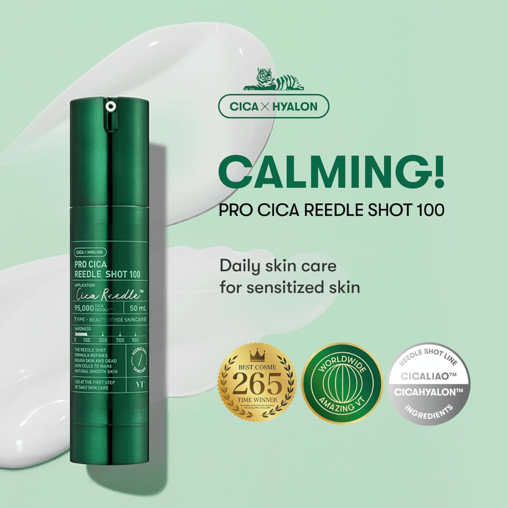 VT Cosmetics Pro Cica Reedle Shot 100 – siero lenitivo quotidiano per pelle sensibile con tecnologia CICA Hyalon e effetto idratante
