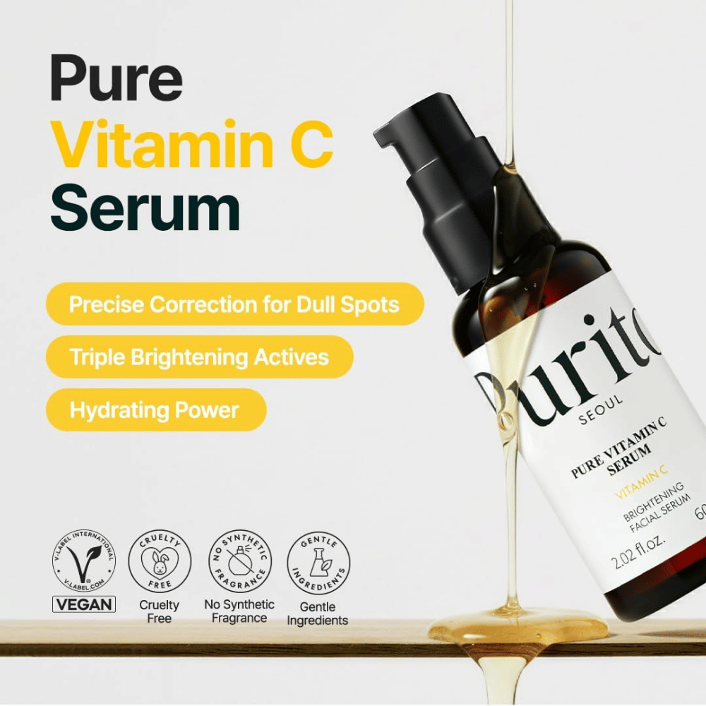 Purito SEOUL Pure Vitamin C Serum con vitamina C, acqua di bambù idratante e ingredienti illuminanti – formula vegana e cruelty-free senza profumo sintetico.
