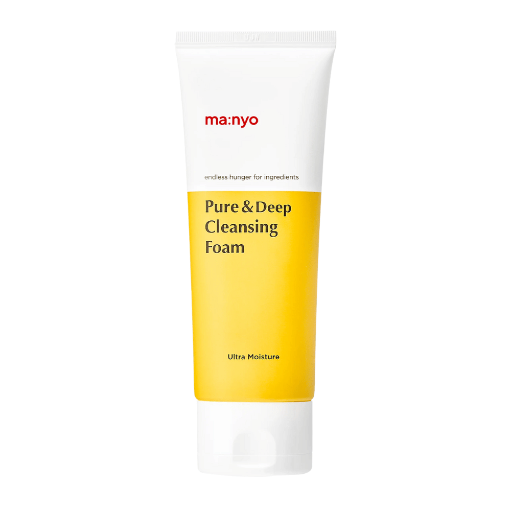 Primo piano su Ma:nyo Pure & Deep Cleansing Foam – formula ultra idratante che pulisce delicatamente e idrata la pelle in profondità.
