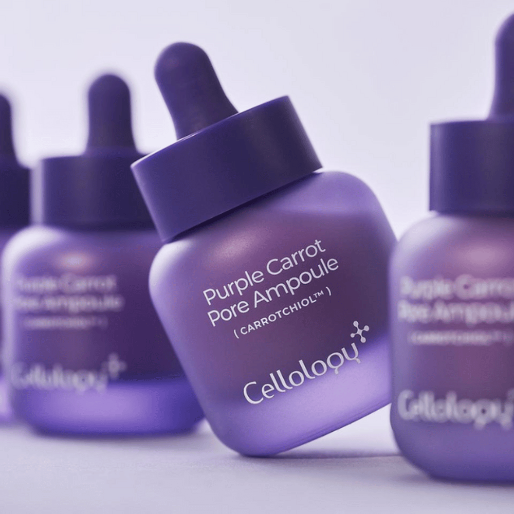 Cellology Purple Carrot Pore Ampoule – ampolla di skincare coreana con Carrotchiol per pori e texture della pelle irregolare.