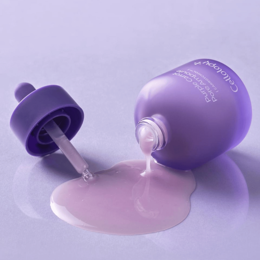 Cellology Purple Carrot Pore Ampoule con contagocce e texture sierosa cremosa per la cura dei pori visibili.