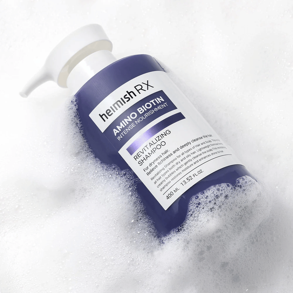 Heimish RX Amino Biotin Revitalizing Shampoo 400 ml in schiuma – shampoo nutriente per capelli secchi che deterge delicatamente e idrata il cuoio capelluto.
