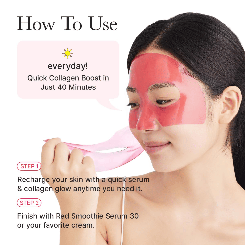 Come usare Arencia Red Collagen Jello Mask di giorno – rapido boost di collagene in 40 minuti per una pelle più soda, migliorata luminosità e struttura della pelle più liscia.