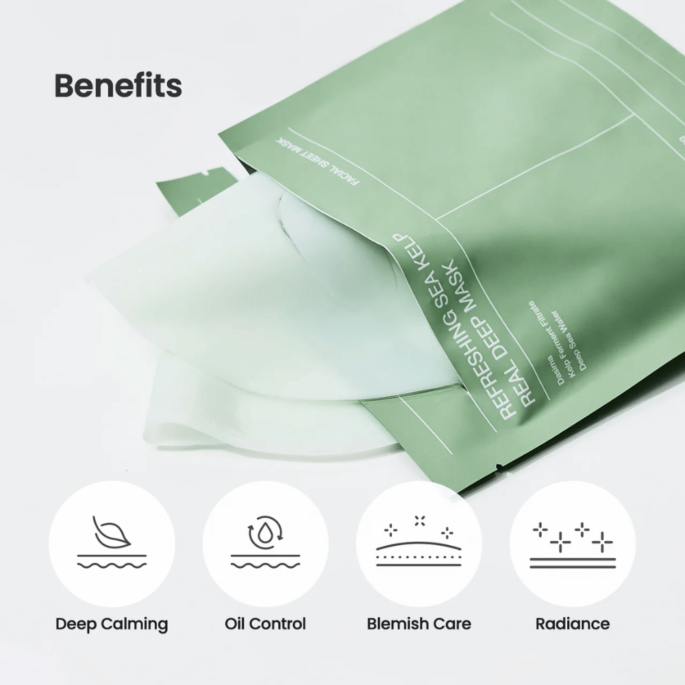 Vantaggi di Refreshing Sea Kelp Real Deep Mask:
🌿 Effetto calmante profondo
💧 Controllo dell'olio
✨ Cura delle imperfezioni
🌟 Luminosità e pelle radiosa