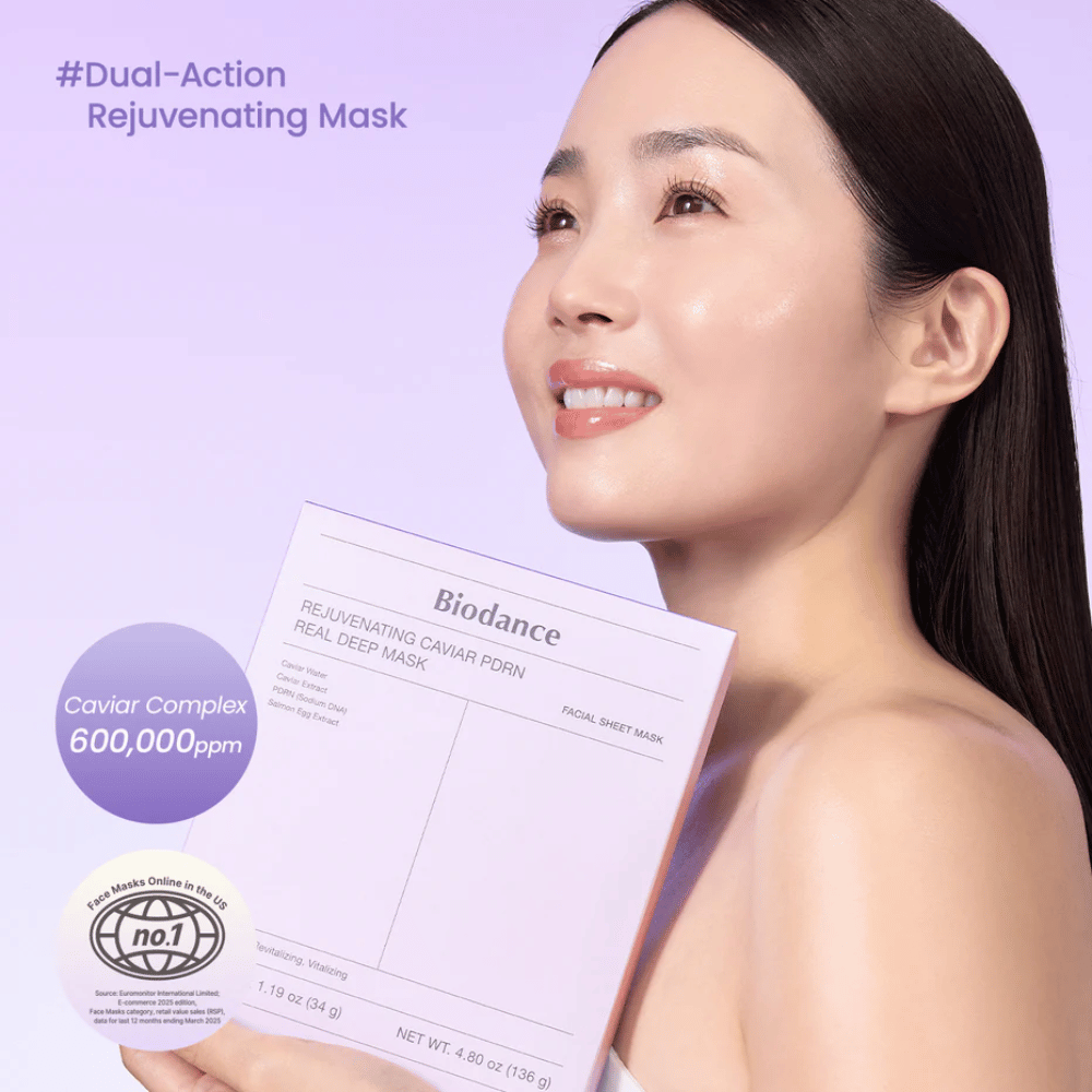 Immagine del prodotto di Biodance Rejuvenating Caviar PDRN Real Deep Mask – confezione viola sheet mask con caviale, PDRN e formula idratante