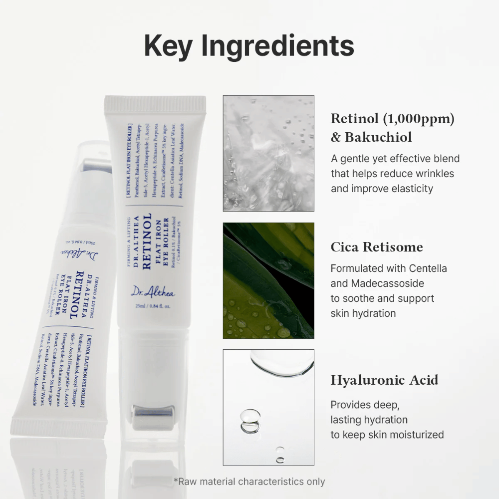 Dr. Althea Retinol Flat Iron Eye Roller con retinolo, bakuchiol, cica e acido ialuronico che idratano, calmano e riducono le rughe.