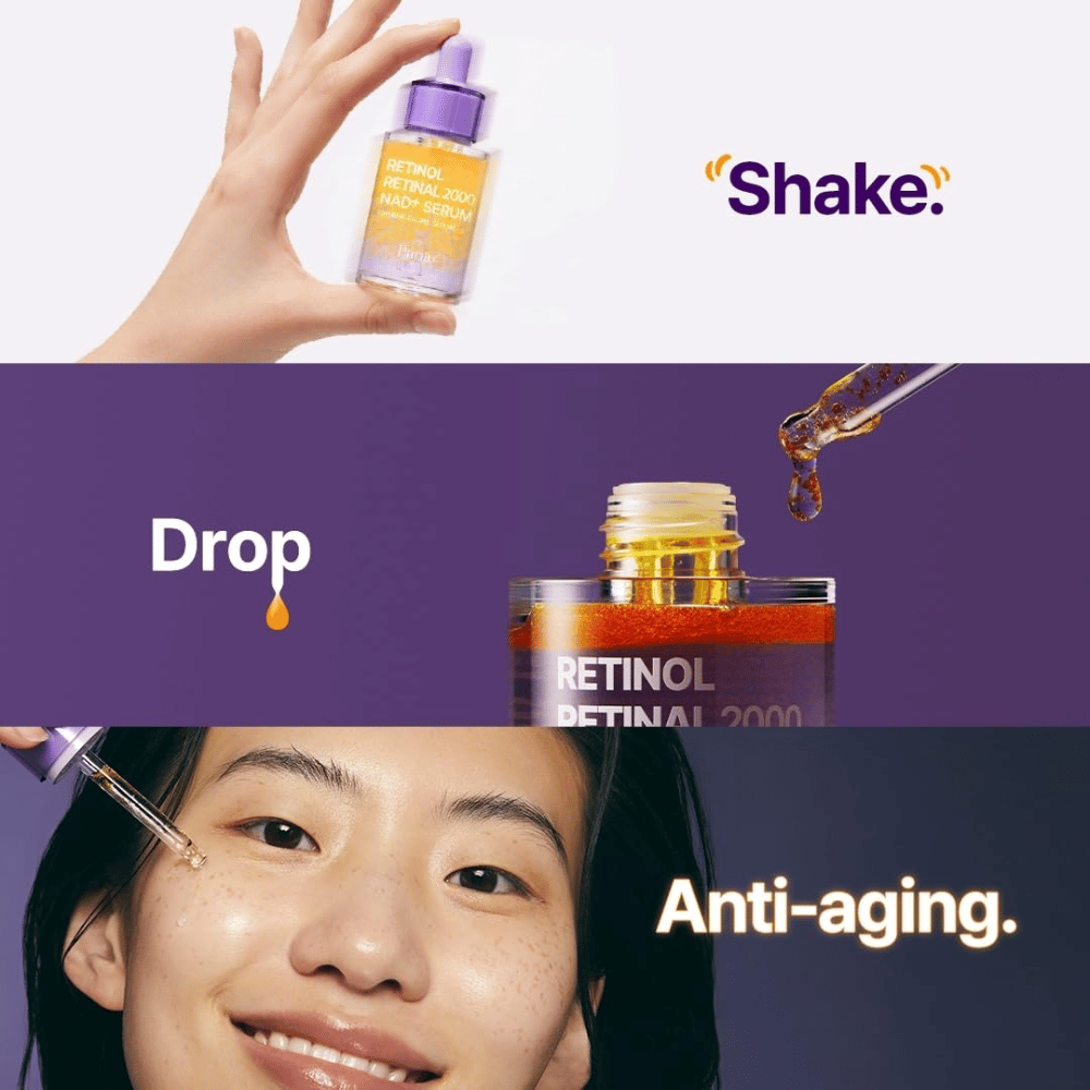 PURITO SEOUL Retinol Retinal 2000 NAD+ Serum – siero anti-età con retinolo e retinal da applicare con pipetta per una pelle più compatta e uniforme.
