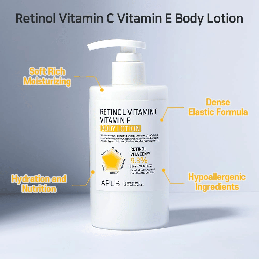 Immagine del prodotto in cui il flacone è posizionato al centro con indicatori grafici intorno. Questi evidenziano caratteristiche come idratazione, nutrimento, texture morbida, formula elastica e ingredienti ipoallergenici.